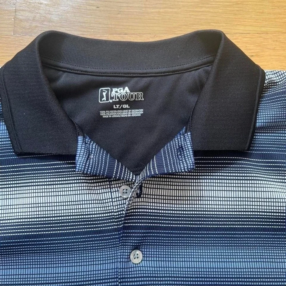 PGA Tour blue striped golf polo shirt, Men's Large Tall - Picture 2 of 8